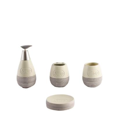 China Viable Product Design Wholesale Modern Ceramic Lotion Dispenser 4Pcs Bathroom Accessory Set for sale