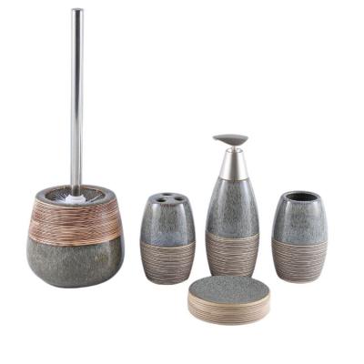 China Sustainable Modern Fashion Custom Design Ceramic Home Decoration Toilet Brush Holder 5Pcs Bathroom Accessory Set for sale