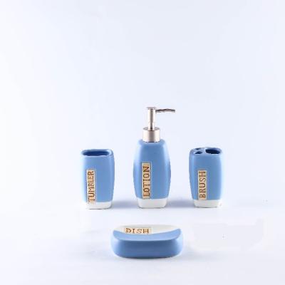 China Four Piece Sustainable High Quality Ceramic Soap Dish Bathroom Accessory Toothbrush Set With Color Letters for sale