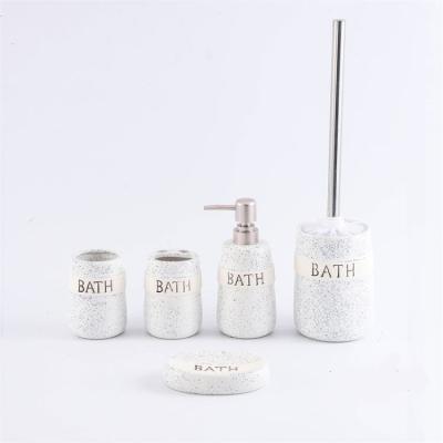 China Wholesale 5 Pieces Viable Home Ceramic Toilet Brush Holder Lotion Dispenser Luxury Ceramic Bathroom Accessory Set for sale