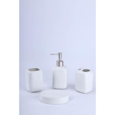 China Sustainable Wholesale Soap Dish Holder Luxury White Ceramic Toothbrush Accessory 4Pcs Bathroom Set For Hotel for sale