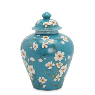 China J182 Coastal Chinese Ceramic Bird and Flower Painting Temple Jar Porcelain Vase Home Decor Jar for sale