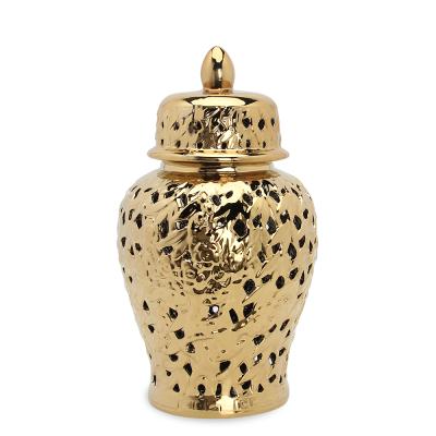 China J145 Traditional Modern Gold Ceramic Pot Sets Porcelain Hollow-out Ceramic Ginger Pot Tree Home Decor White Pot for sale