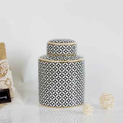 China Wholesale Minimalist J002-S Retro Small Classical Chinese Ceramic Jar With Lid Around Spice Ceramic Storage Geometric Pattern Jar for sale