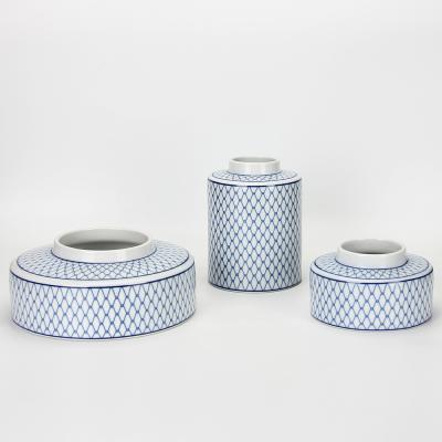 China J166 Transitional Modern Elegant Ceramic Blue And White Porcelain Jar Jar Sets Home Decor Vase for sale