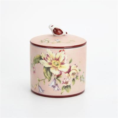 China art & Home Collectable Round Candle Jar With Bird Lid Rose Gold Candle Holder Decoative Set for sale