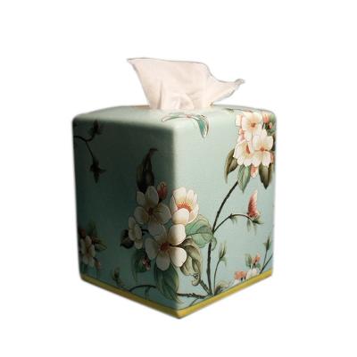 China Wholesale home blue flower box home office hotel kitchen car tissue dispenser weight tissue paper handpainting box for sale