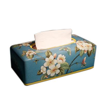 China Luxury Kitchen Home Hotel Appliance Facial Tissue Box Flower Painting Tissue Paper Box Ceramic Holders for sale