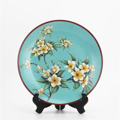 China Sustainable Blue Flower Ceramic Dish Set Home Decor Custom Ceramic Round Dish For Decorative Wall for sale