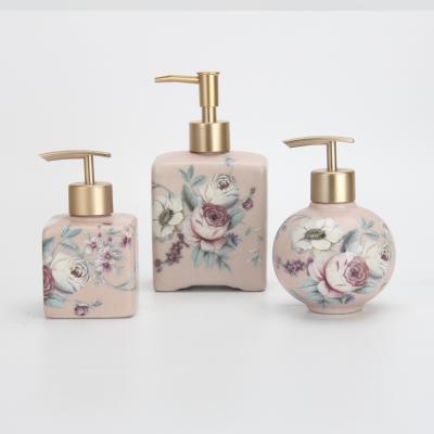 China Viable Ceramic Splendor Bottle Hand Painting Flower Lotion Packing Chinese Lotion Bottle BR006 Bathroom Accessories for sale