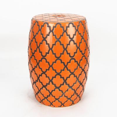 China DECORATION Garden Classic Black Ceramic Stool Chinese Elegant Orange Color Drum Stool for sale