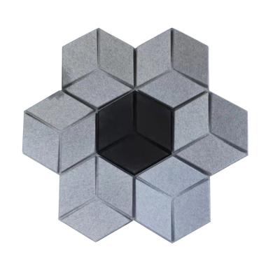 China Light weight and easy install sound proof acoustic foam ceiling panels Hexagon shape noise reduction 3D PET polyester fiber acoustic wall panels for sale