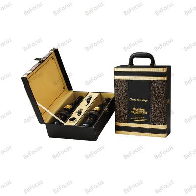 China Recycled Materials luxury 750ml Champagne wine opener set gift rigid cardboard pu leather paper packaging boxes with wine set with your own logo for sale