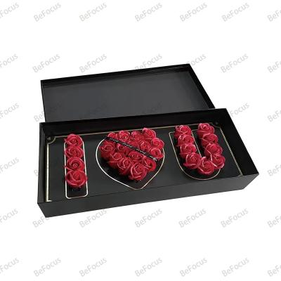 China Recycled Materials Factory Price Wholesale luxury rectangle lid Base black kraft packaging paper flowers box for Valentine gift for sale