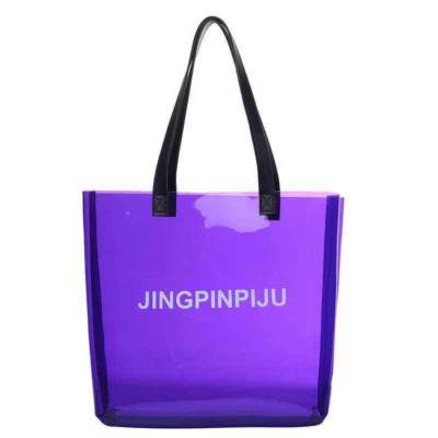 China Fashion Fashion Jelly Summer Beach Bag OEM Customized Clear Transparent Tote Bag PVC Handbag With Shoulder for sale