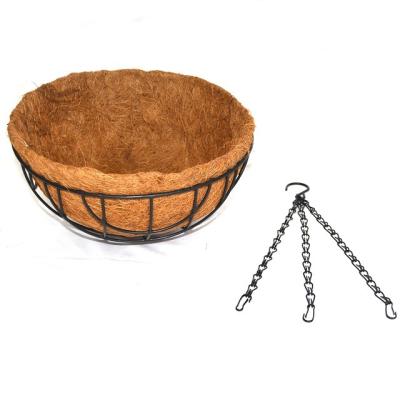 China Outdoor Watering Coconut Coating Decorative Metal Baskets Coconut Coconut Fiber Hanging Basket for sale