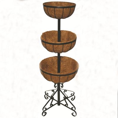 China Easily Assembled Metal Corner Indoor Plant Stand Outdoor Decorative Flower Pot Stands 3-Tier Floor Basket for sale