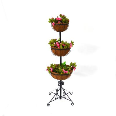 China Easily Assembled Unique Plant Stands Garden Logo Wooded Plants Shelf Flower Stand Custom Stand 3-Tier Floor Basket for sale