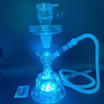 China Portable LED Colorful Glass Hookah Set Design Pattern Shisha Water Pipe Frosted Sheesha Narguile Chicha Smoking Accessories for sale