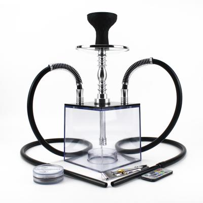 China Acrylic Shisha Set Square Acrylic Hookah Set With 2 Hose LED Light Silicone Bowl Shisha Nargile Sheesha Chicha Water Pipe Hookah Set Ket for sale