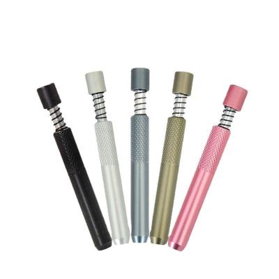 China 78MM Mouthpiece Smoking Pipe Spring Portable High Quality Aluminum Tobacco Pipes Squeeze Dugout Type Metal Spring Cigarette Herb Smoking Accessories for sale