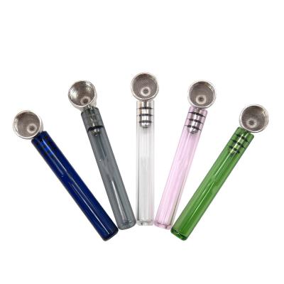 China Nice food grade glass & Wholesale Lowest Price Metal Design Small Herb Tobacco Pipas Glass Smoking Pipe Dismountable With Metal Weed Bowl Smoking Accessories for sale