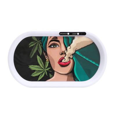 China Contemporary Blue-tooth Rolling Weed Thinnest LED Audio Rechargeable Cigarette Tray Shine Every Hue In Tray With Dark Tobacco Accessories for sale