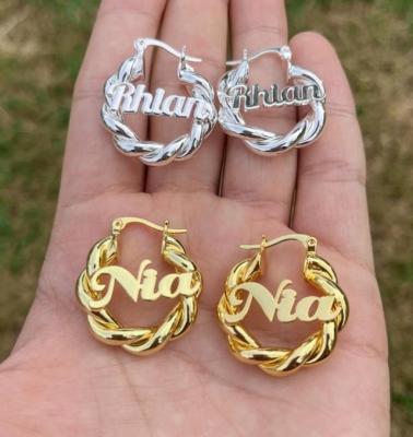 China New Vintage Stainless Steel Threaded Letter Earrings Shape Wholesale Customized Stainless Steel Letter Earrings For Fashion Women for sale