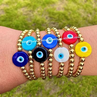 China Vintage New Trend Popular Devil's Eye Beaded Bracelet 18k Gold Plated Multi Color Wholesale Eye Elastic Rope Bracelet For Women for sale