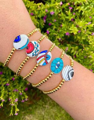 China Trendy Ceramic Devil's Eye Bracelet Beaded Fashion Blue Eye Multicolor Copper Gold Beaded Bracelet New For Women Jewelry for sale