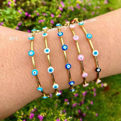 China FASHIONABLE 18K Gold Plated Evils Eye Cuff Bangle Unique Design Multi Colors Blue Tigers Eye Open Bangles Jewelry For Women for sale