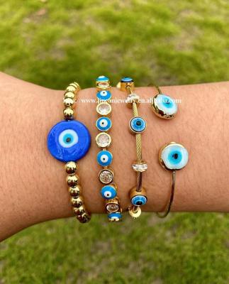 China Vintage Turkiye Eye Opening Bracelet Set Stainless Steel Beaded Bracelet Set Wholesale High Quality Bangle for sale