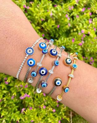 China CLASSIC Stainless Steel Devil's Eye Bracelet Set Adjustable Tennis Bracelet Blue Eye Bracelet For Women for sale