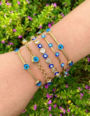 China FASHIONABLE Classic Devil's Eye Bracelet Set Zircon 3A Fashion Turkiye Blue Eyes 18k Gold Plated Adjustable Eye Bangle Bracelet for sale