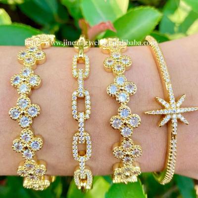 China Casual/Sporty Micro Diamond Set Four Leaf Grass Bracelet Adjustable Opening Zircon With Diamond Star Bracelet For Women for sale