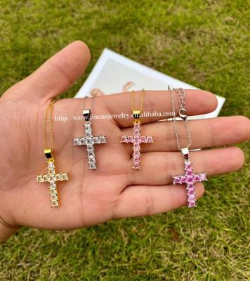 China Vintage Religious Cross Necklace With Diamond Zircon Wholesale Popular Multicolor Cross Gold Plated Fashion Chain Women's Necklace for sale