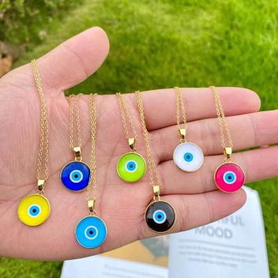 China New Fashion Multicolor Blue Eye Vintage Devil's Eye Pendant Necklace 18k Gold Plated Eye Chain Necklace for sale