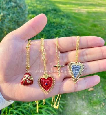 China Hot Selling Cute Heart Shaped Zircon Pendant Necklace 18K Gold Plated Cross Chain Necklace Butterfly Festival Girl Gift for sale