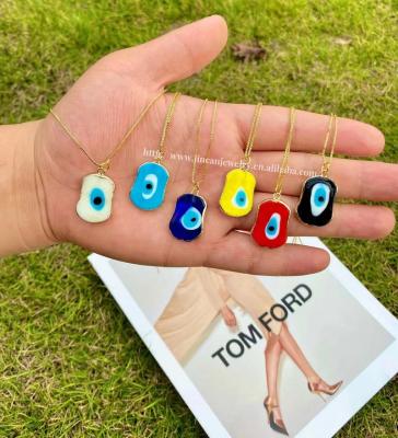 China FASHIONABLE Hot Selling Popular Devil's Eye Necklace Pendant Multicolor Blue Eyes Irregular Glass Gold Plated Jewelry Chain Necklace for sale