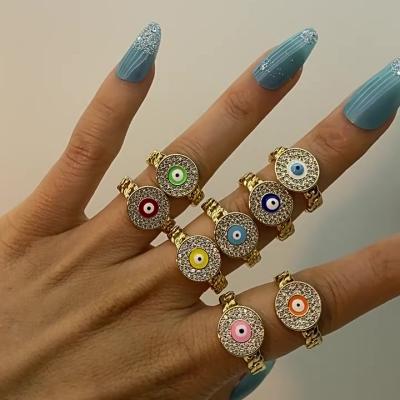 China New Fashion Style Diamond Set Devil's Eye Ring Multicolor Wholesale Opening Adjustable Zircon Eye Ring for sale