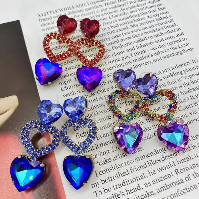 China Hot Selling Multi Color High Quality Crystal Diamond Heart Shaped Heart Shaped Colorful Zircon Amazon Earrings FASHIONABLE for sale