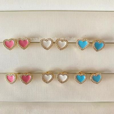 China Lovely FASHIONABLE Oil Drip Heart Shaped Earrings Fashion Small Pink Earrings Daily Decoration Copper Gold Plated Multi Heart Earrings for sale