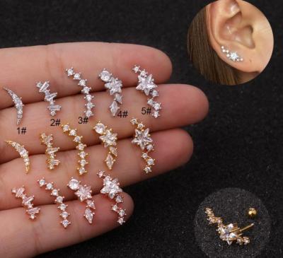 China Vintage Small Stainless Steel Stud Ear Stud Bone Zircon Stud Earring Screw Fashion Nose Cartilage Thin Pentagonal Sting Nose Stud for sale