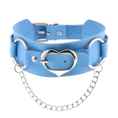 China High Quality Blue Leather Choker Choker Female Choker Necklace For Festival Sexy Girls Gothic Chocker Women Punk Goth Chain Harajuku Necklace Vegan Jewelry for sale