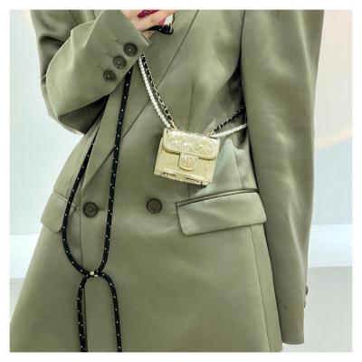 China Camellia Bags Rhombus Earphone /Lipstick/Keys Luxury Hanging Mini Patent Leather Bag Women Neck Beads Trunk Waist Chain Package High Quality for sale