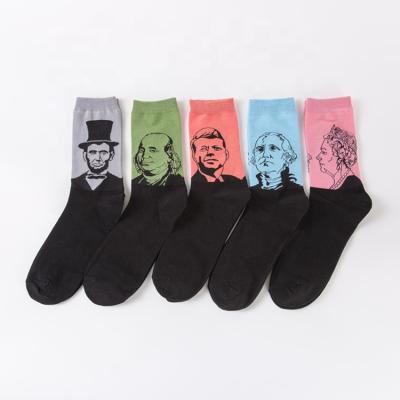 China QUICK DRY Customized Dress Socks Portrait Pattern Fancy Crew Socks Men for sale