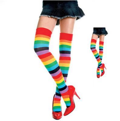 China Sale Colorful Striped Warm QUICK DRY Knee High Cheap Socks Over The Knee Fancy Socks for sale