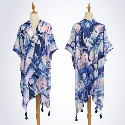 China Wholesale New Polyester Women's Beach Bathing Suit Kimono Fashion Plus Size Custom Printed Soft Beach Blouse Cover Up For Women for sale