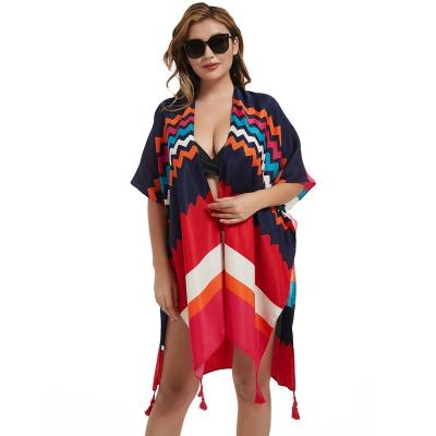 China New Polyester Spring And Summer Beach Parasol Cover Up Tassel Pattern Fashion Cardigan Hoodie Printed Bohemian Shawl for sale