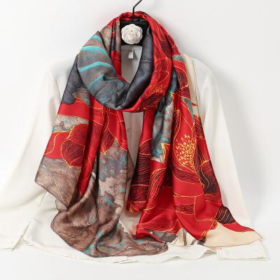 China Wholesale Daily Wear Women Silky Polyester Scarf Shawl 180x90cm Hot Sale Scarf For Women Elegant High End Satin Silk Scarf for sale